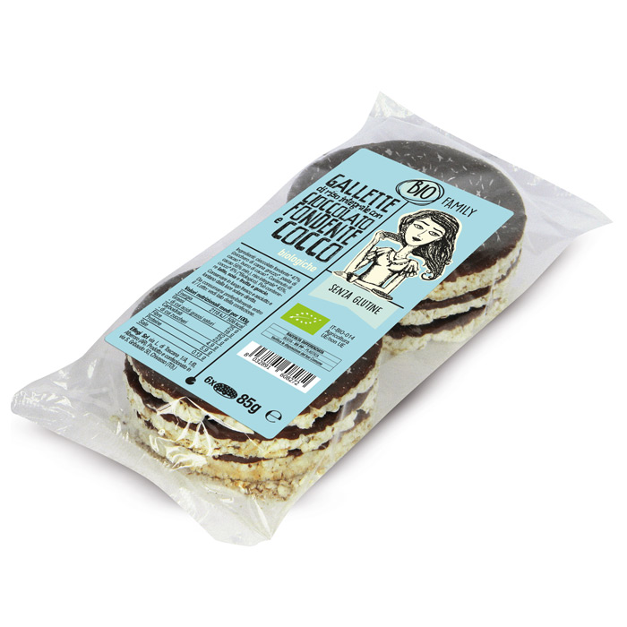 Bio Family Gallette di Riso integrale con Cioccolato fondente e Cocco SENZA GLUTINE